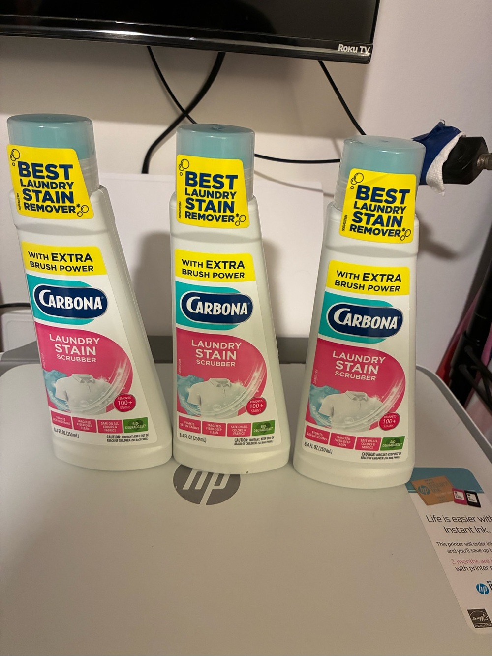 Carbon Laundry Stain Scrubbers with Pink Labels & Teal Caps (Set of 3)